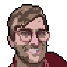 An artistically pixelated image of Colin Vinson. He is very handsome.